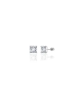 14K White Gold 6MM Square CZ Screwback Stud Earrings