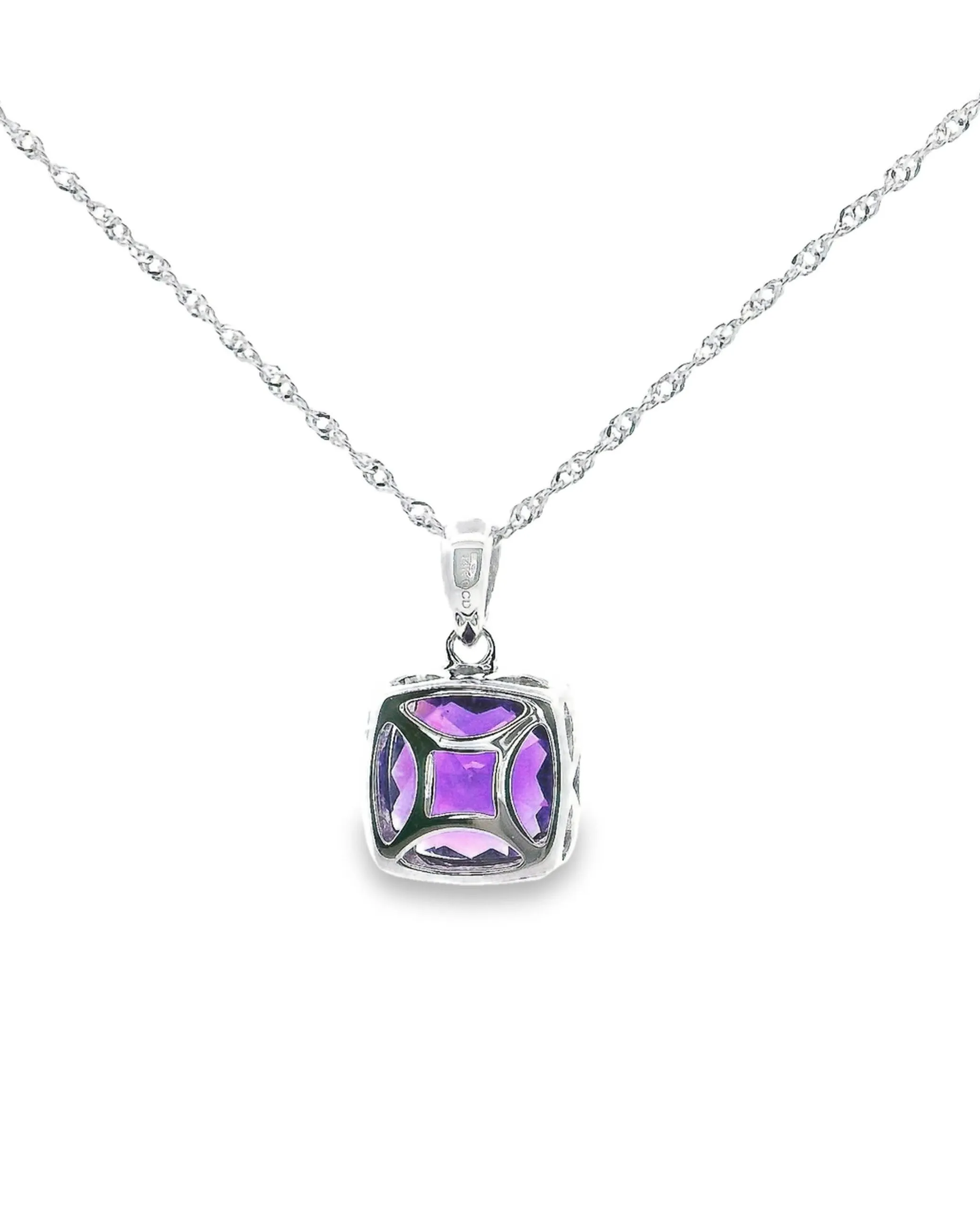 14K White Gold Amethyst and Diamond Pendant Necklace