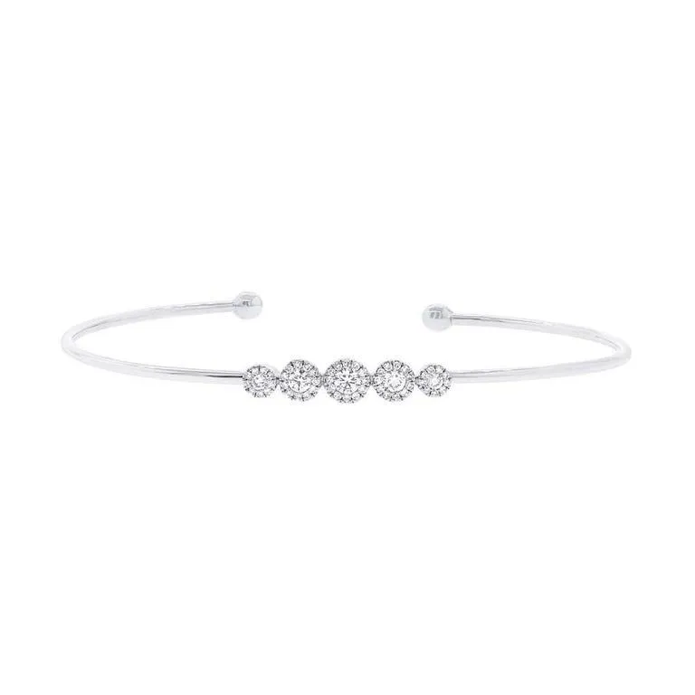 14K White Gold Diamond Graduating (5) Cluster Cuff Bangle