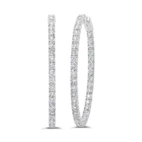 14K White Gold Diamond Oval Hoop Earrings