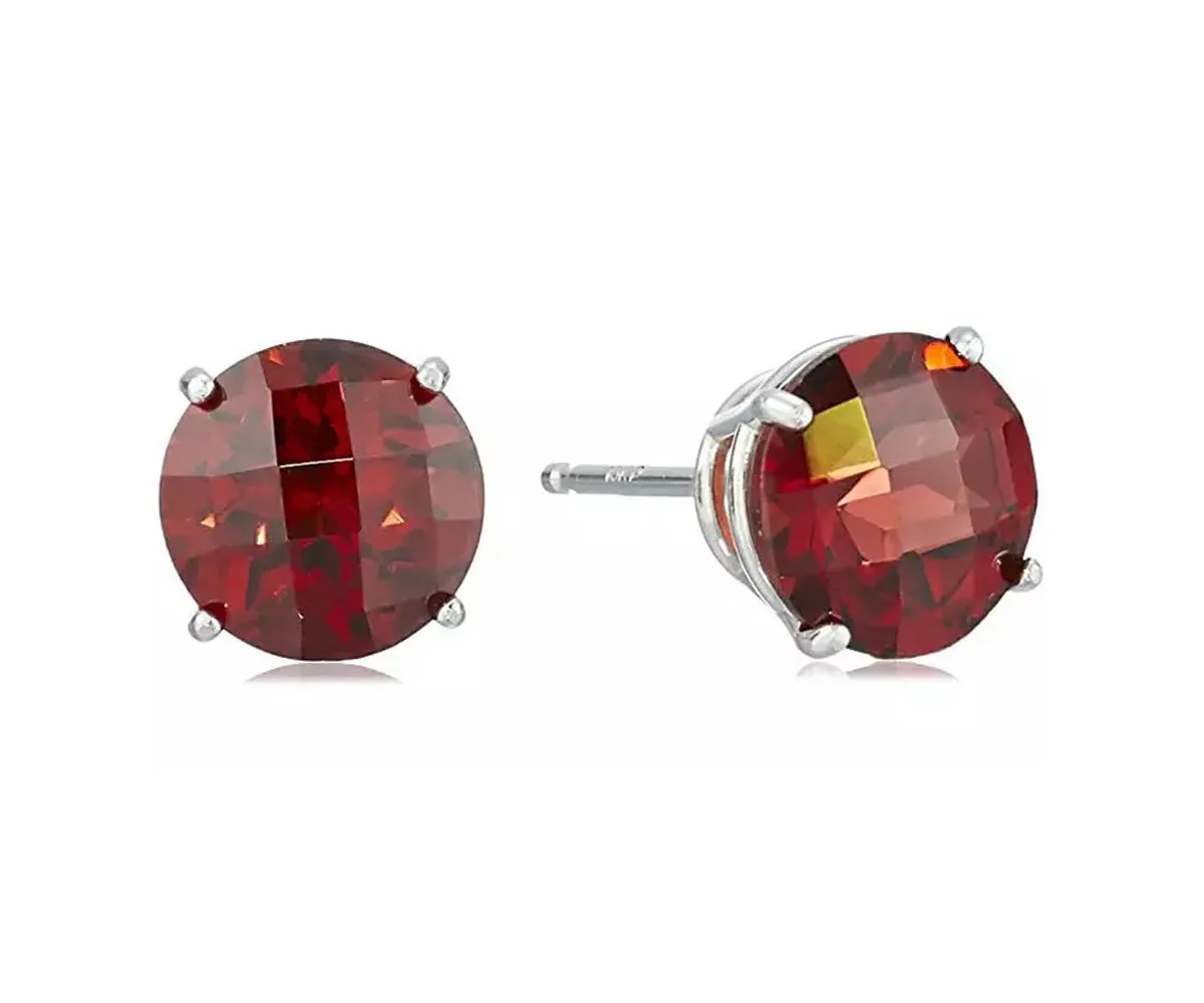 14k White Gold Plated 1/2 Carat Round Created Garnet Sapphire Stud Earrings