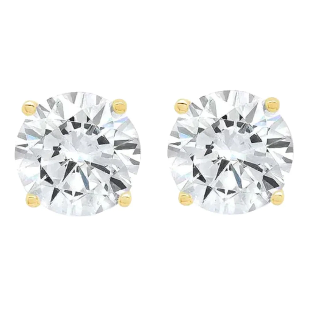 14k Yellow and Rose Gold 1/2 Carat Solitaire Created Diamond 2 Pair Round and Princess Stud Earrings