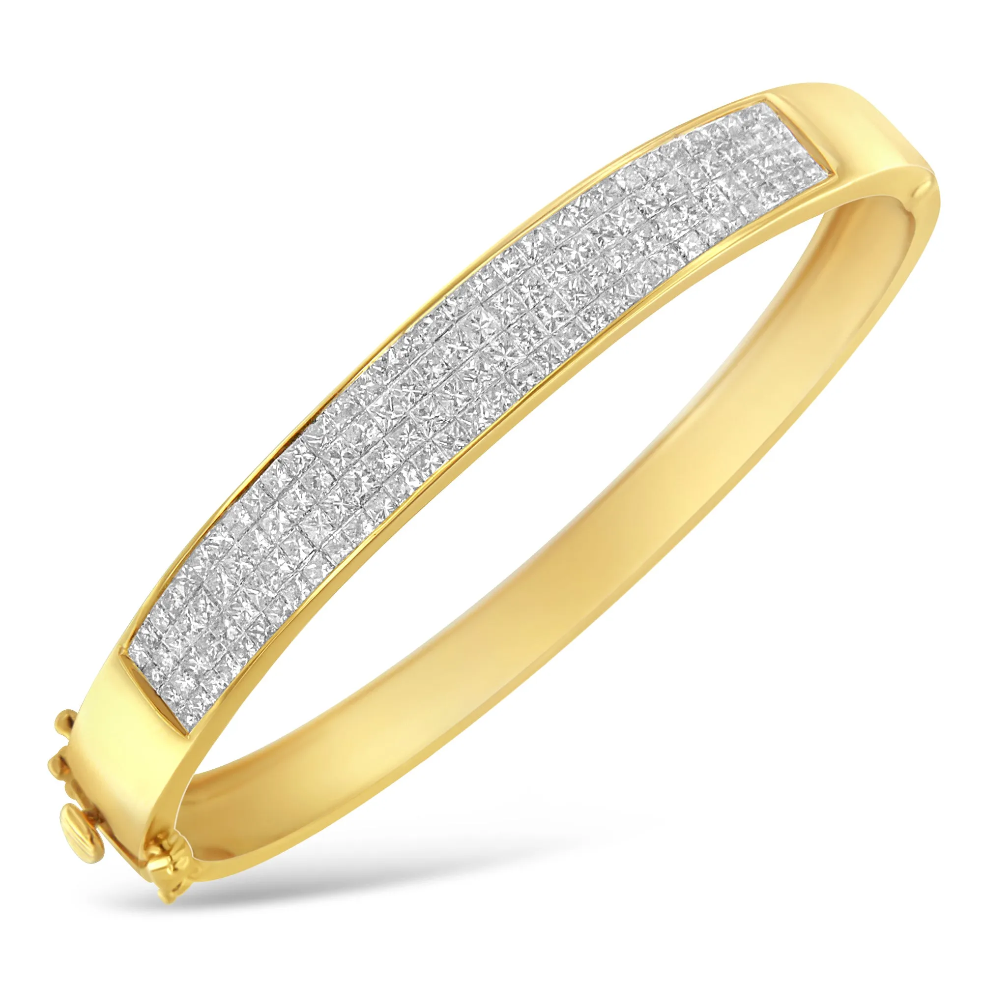 14K Yellow Gold 4.0 Cttw Invisible-Set Princess Cut Diamond ID Bangle Bracelet