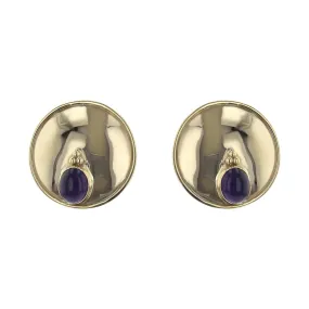 14K Yellow Gold Amethyst Button Earrings