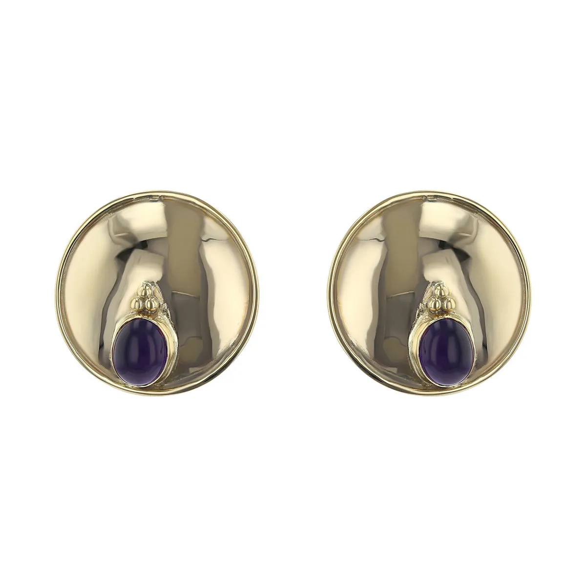 14K Yellow Gold Amethyst Button Earrings