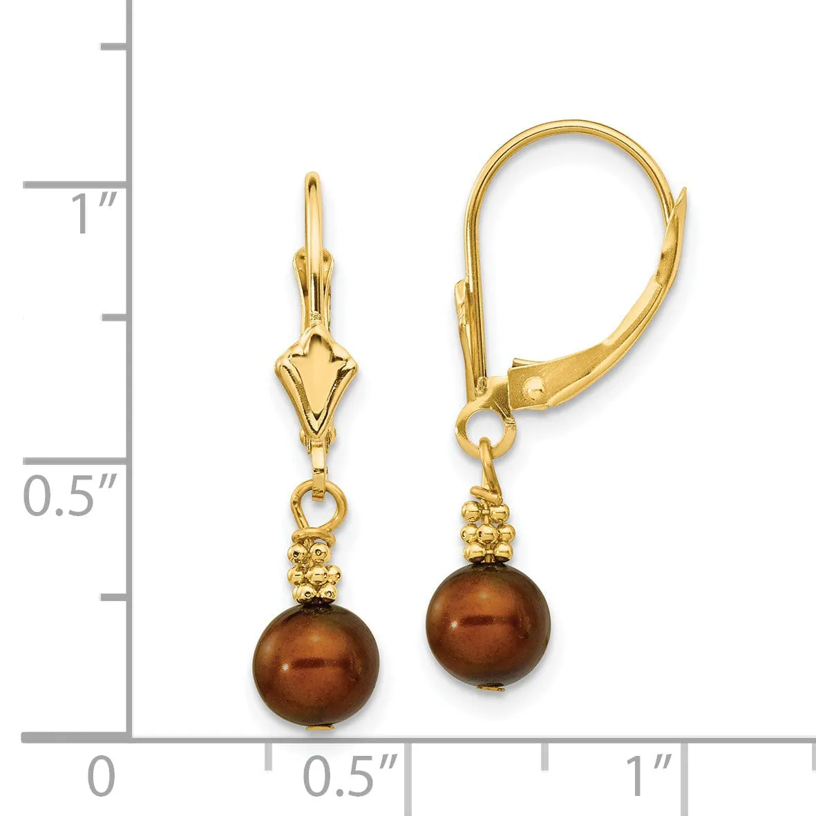 14k Yellow Gold Chocolate Pearl Leverback Earrings