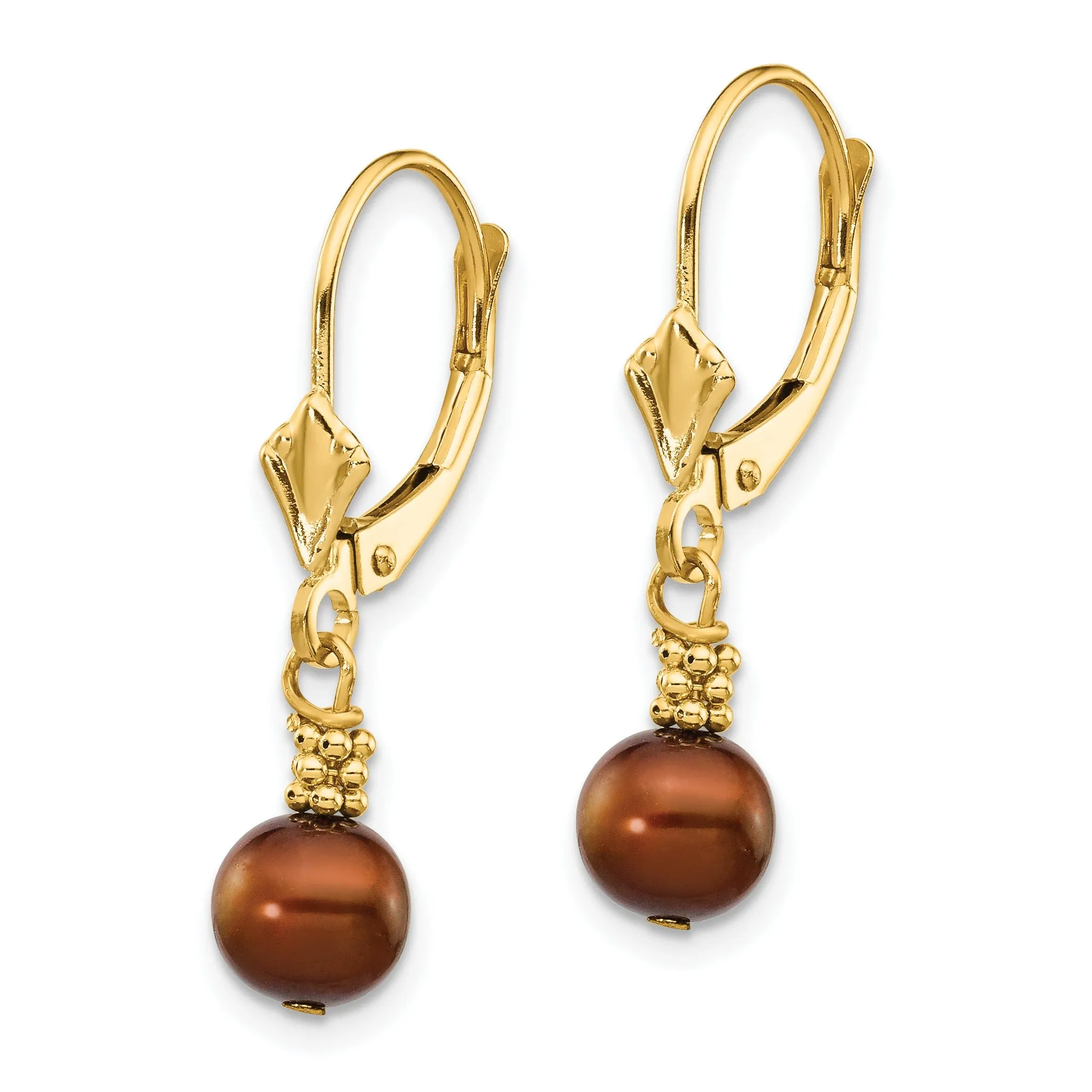 14k Yellow Gold Chocolate Pearl Leverback Earrings