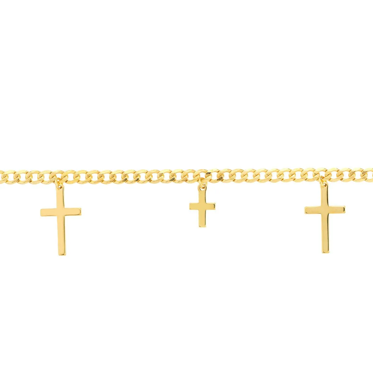 14K Yellow Gold Cross Dangles Curb Chain Adj. Bracelet