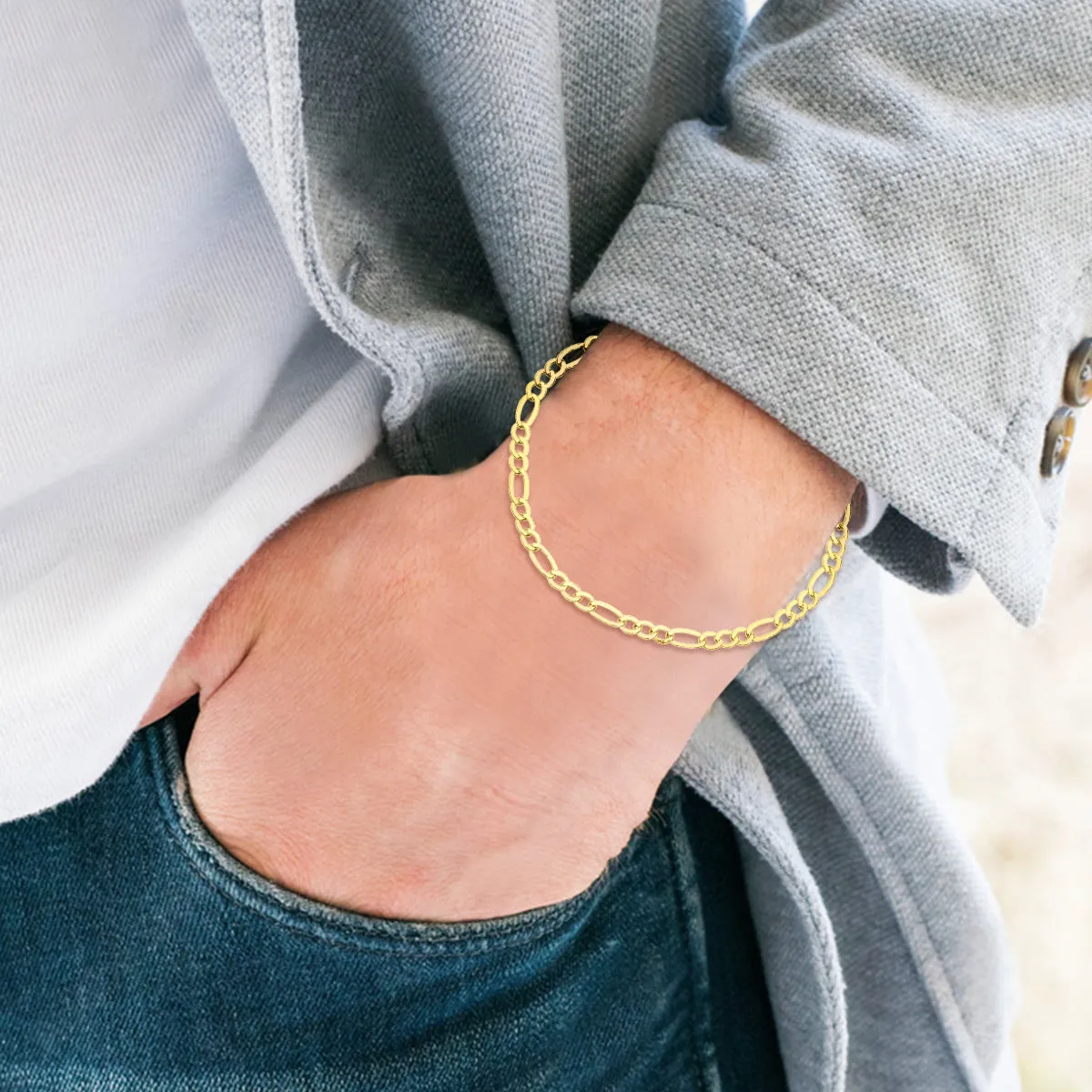 14K Yellow Gold Filled 5.2Mm Figaro Bracelet With Lobster Clasp