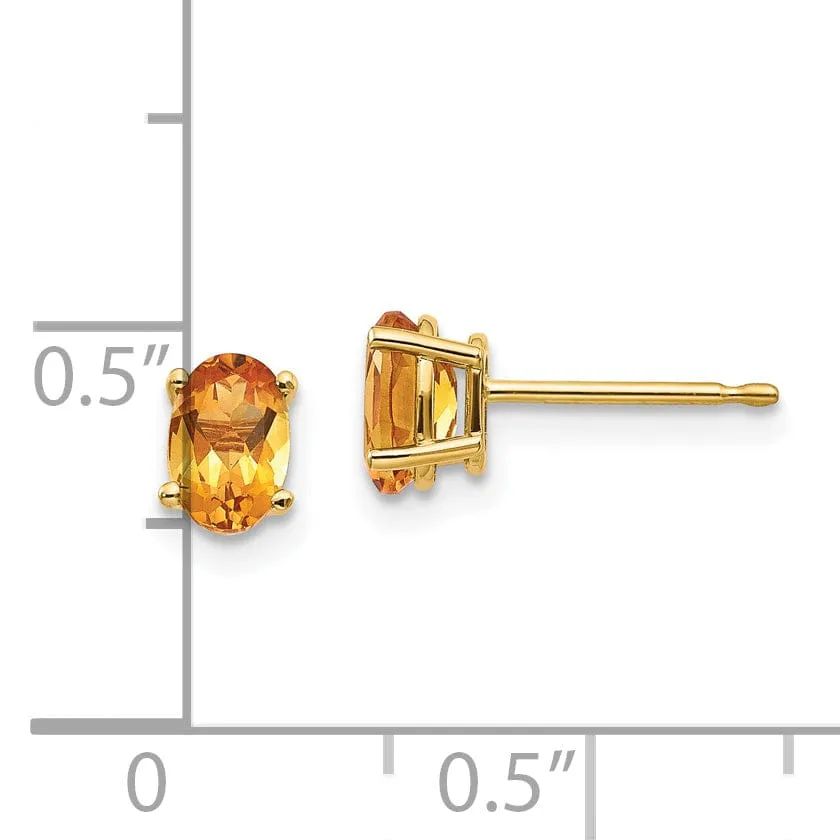 14k Yellow Gold Oval Citrine Birthstone Earrings