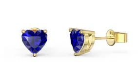 14k Yellow Gold Plated 1/2 Carat Heart Created Blue Sapphire Stud Earrings