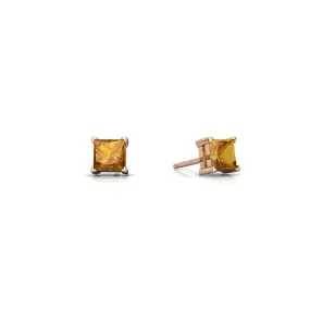 14k Yellow Gold Plated 2 Carat Princess Cut Created Citrine Sapphire Stud Earrings