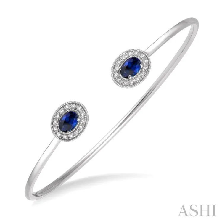 1/5 Ctw Oval Cut 6x4mm Sapphire & Round Cut Diamond Precious Flexi Bangle in 14K White Gold