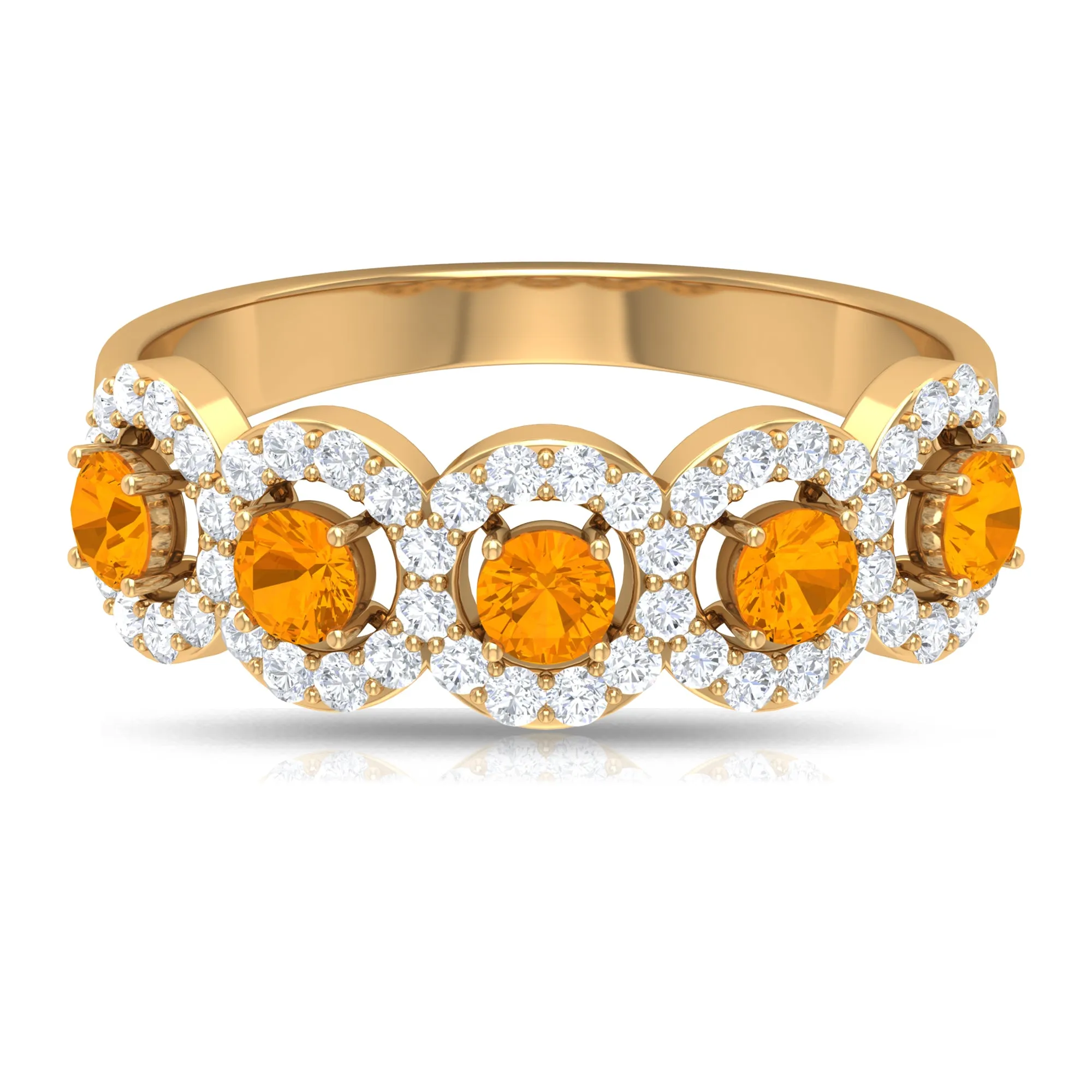 1.50 CT Round Shape Orange Sapphire and Diamond Halo Classic Half Eternity Ring