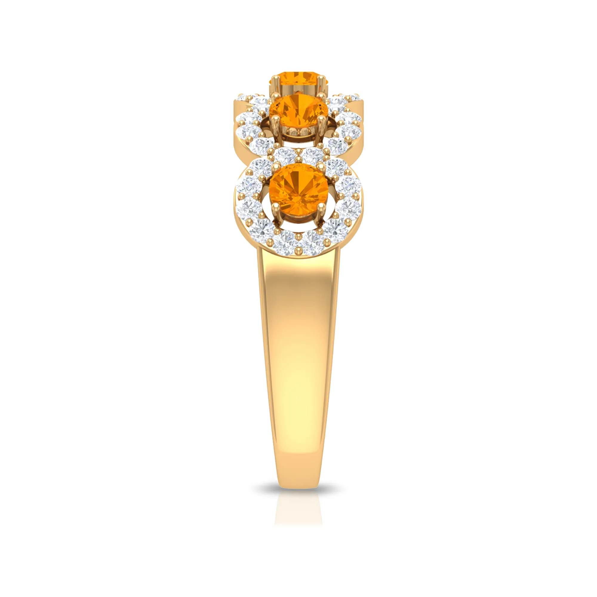 1.50 CT Round Shape Orange Sapphire and Diamond Halo Classic Half Eternity Ring