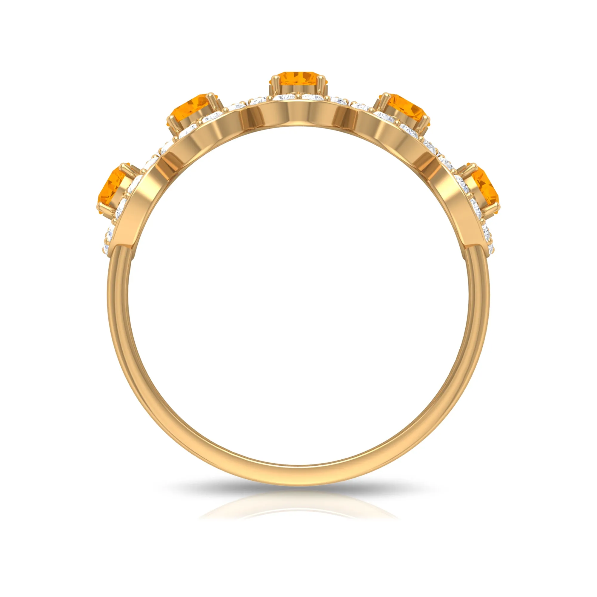 1.50 CT Round Shape Orange Sapphire and Diamond Halo Classic Half Eternity Ring