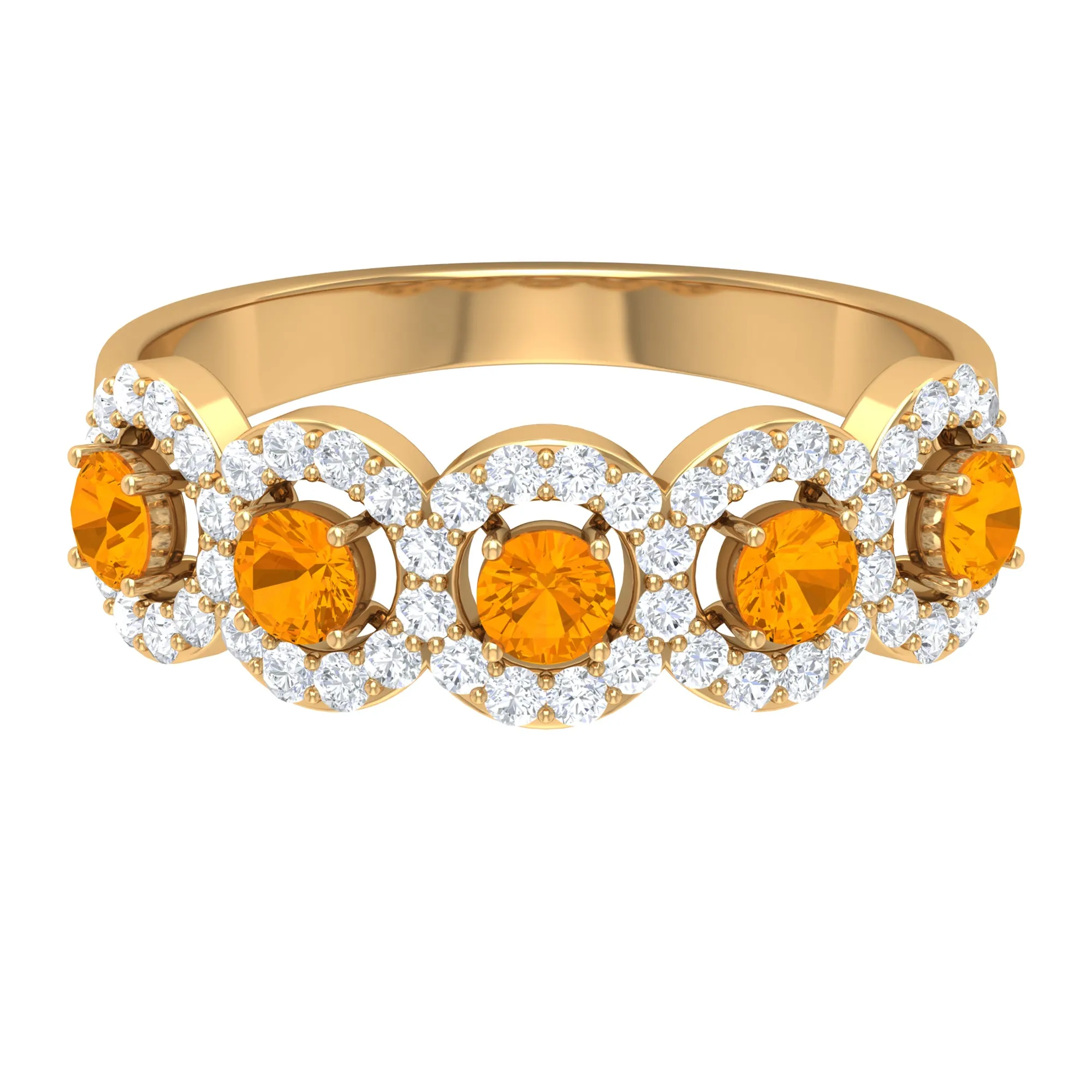 1.50 CT Round Shape Orange Sapphire and Diamond Halo Classic Half Eternity Ring