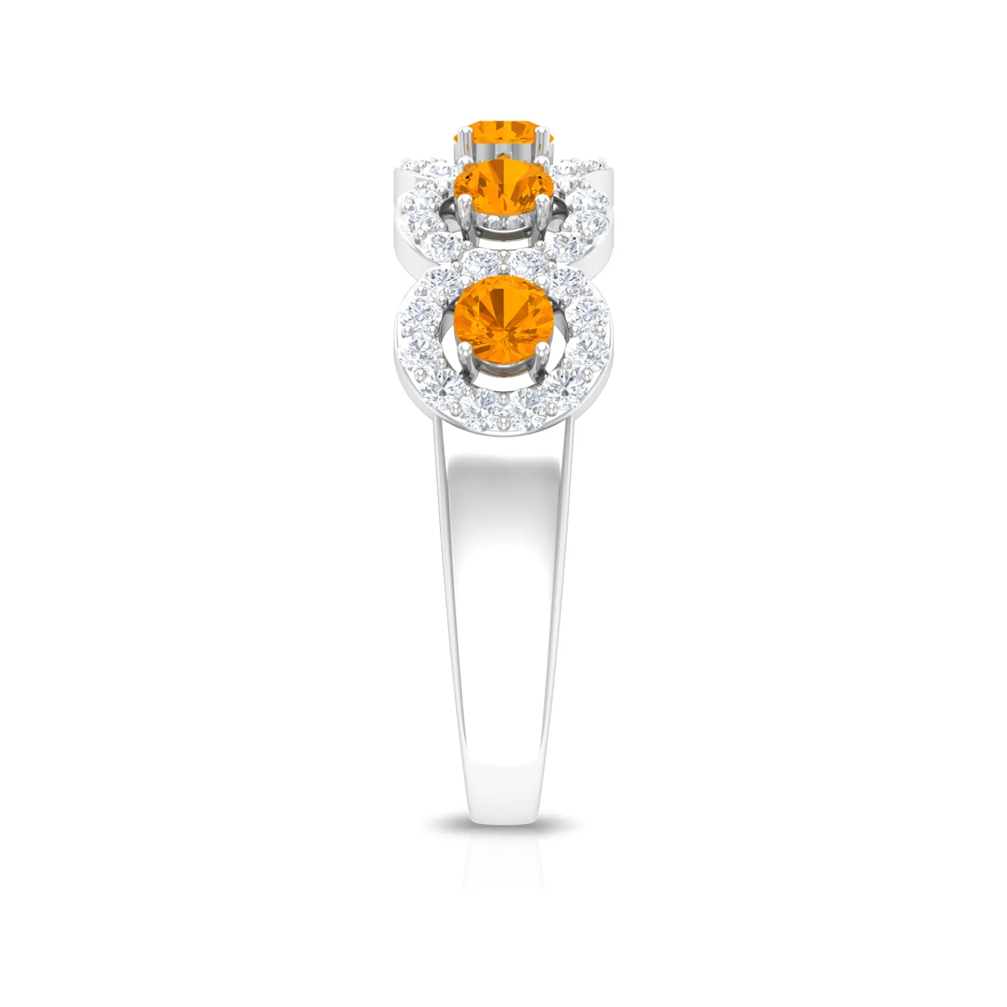 1.50 CT Round Shape Orange Sapphire and Diamond Halo Classic Half Eternity Ring