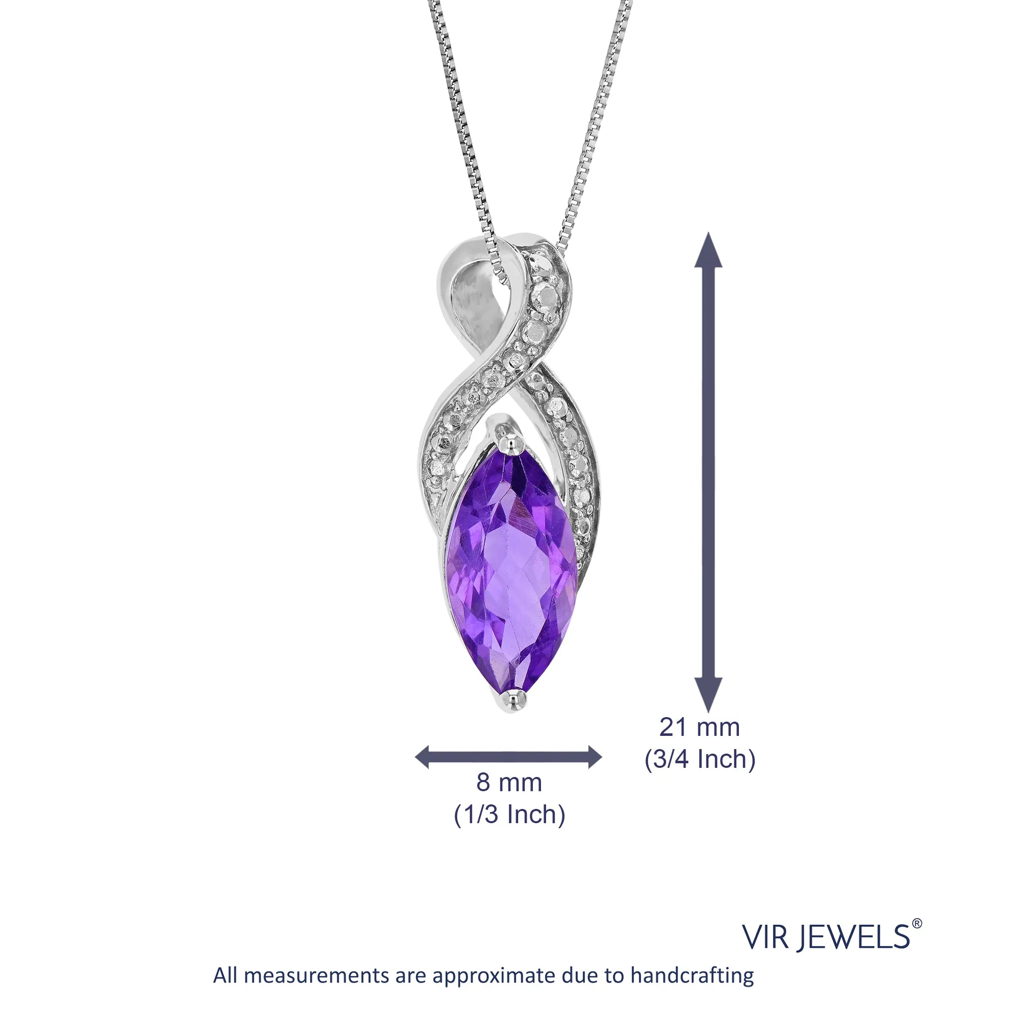 1.50 cttw Purple Amethyst Pendant Necklace .925 Sterling Silver 12x6 MM Marquise