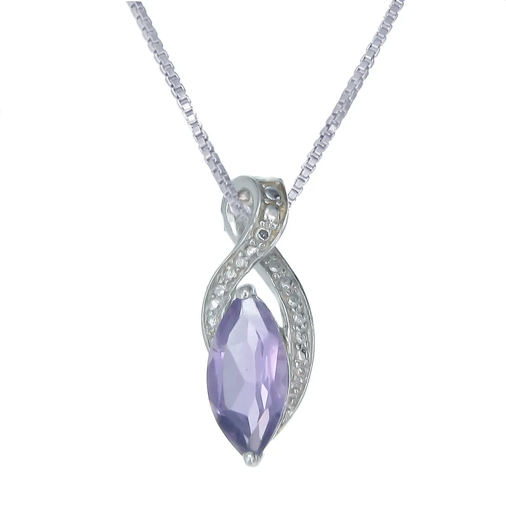 1.50 cttw Purple Amethyst Pendant Necklace .925 Sterling Silver 12x6 MM Marquise