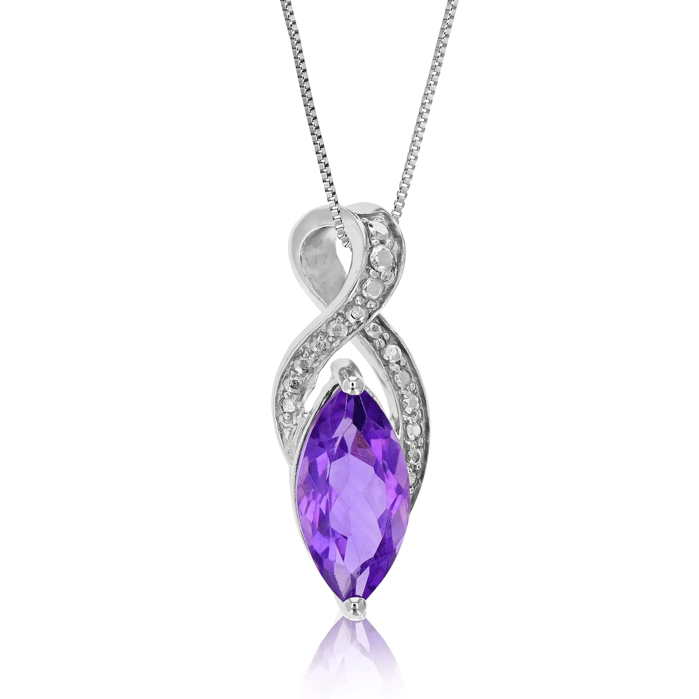 1.50 cttw Purple Amethyst Pendant Necklace .925 Sterling Silver 12x6 MM Marquise