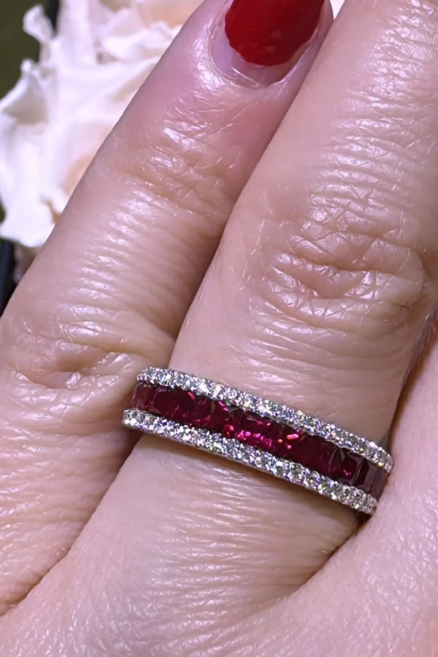 1.52carat Princess-cut Ruby and Diamond Ring