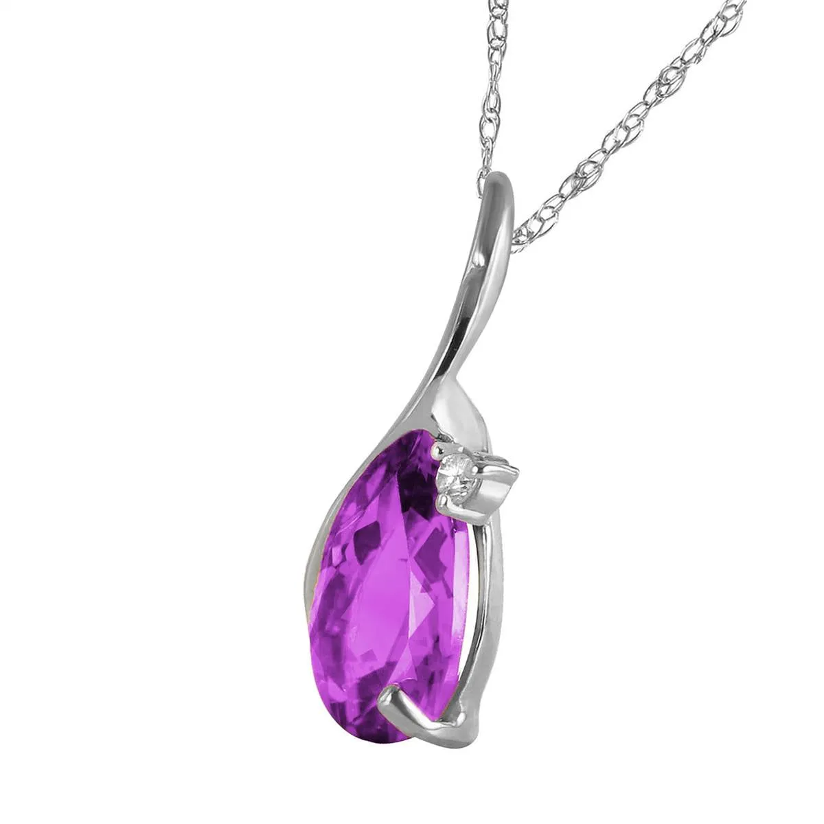 1.53 Carat 14K Solid White Gold Necklace Diamond Amethyst