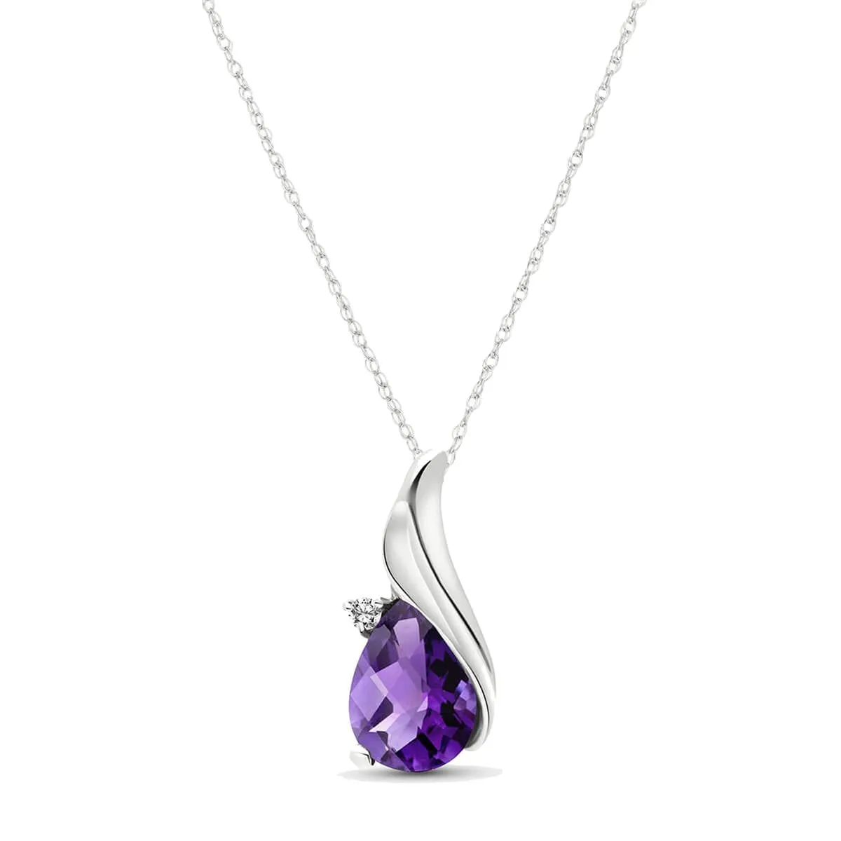 1.53 Carat 14K Solid White Gold Necklace Diamond Amethyst