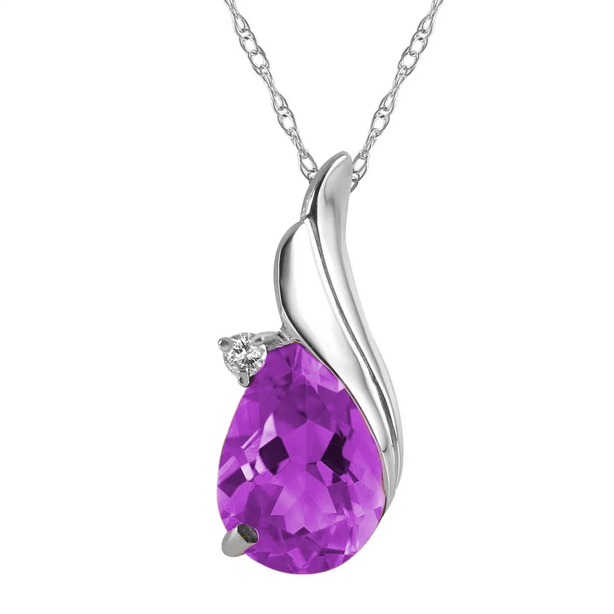 1.53 Carat 14K Solid White Gold Necklace Diamond Amethyst