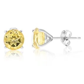 1.80 cttw 6 MM Citrine Stud Earrings 14K White Gold Round with Push Backs November Birthstone