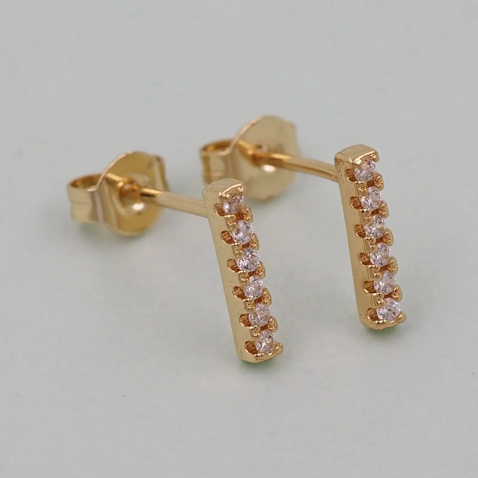 18K Gold Filled CZ Bar Earrings