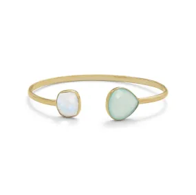 18k Gold Moonstone & Chalcedony Open Cuff Bangle