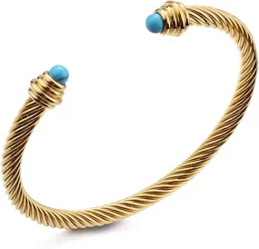 18K Gold Turquoise Cuff Bangle