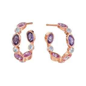 18K Rose Gold Diamond Sapphire Hoop Earrings