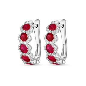 18K White Gold Ruby and Diamond Half Hoop Earrings