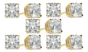 18k Yellow Gold 6mm 1/2Ct Cushion Cut White Sapphire Set Of Five Stud Earrings Plated