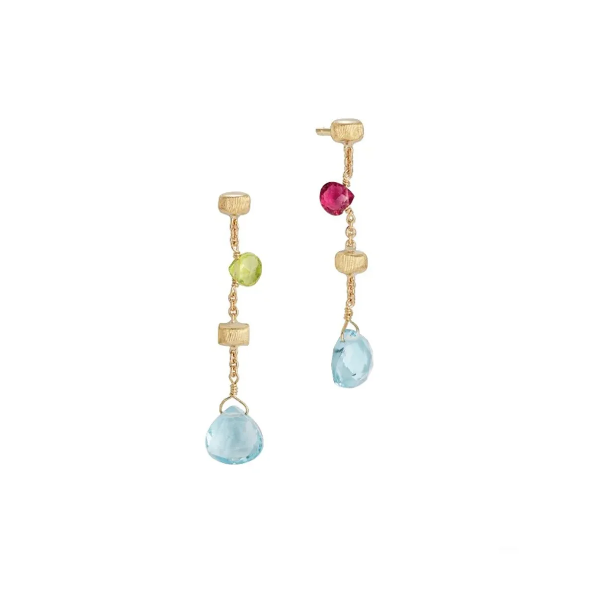 18K Yellow Gold Mixed Gemstone Drop Earrings