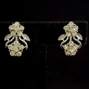 1960s Coro Silver Rhinestone Flower Earrings