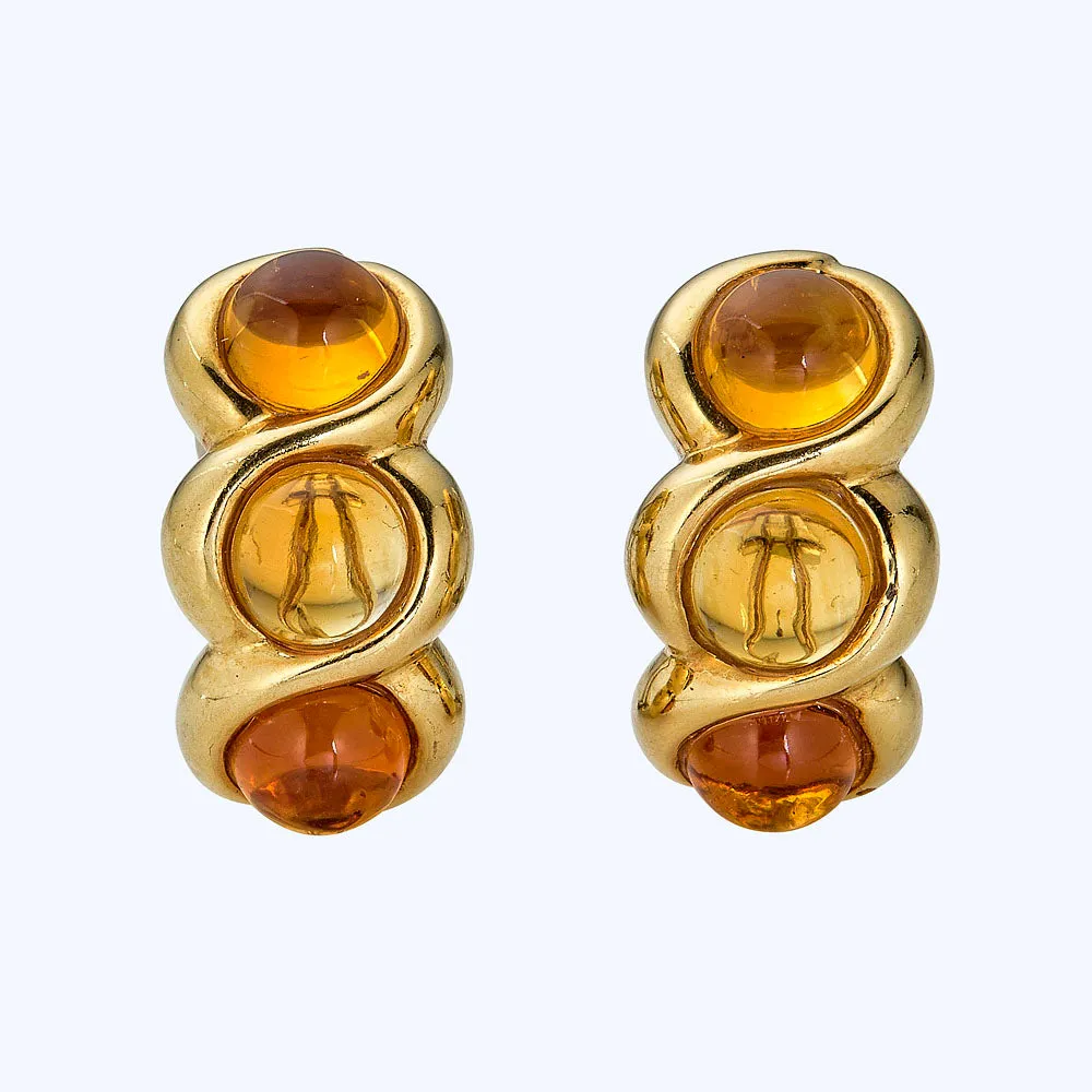 1980s 18K Yellow Gold Citrine Hoops