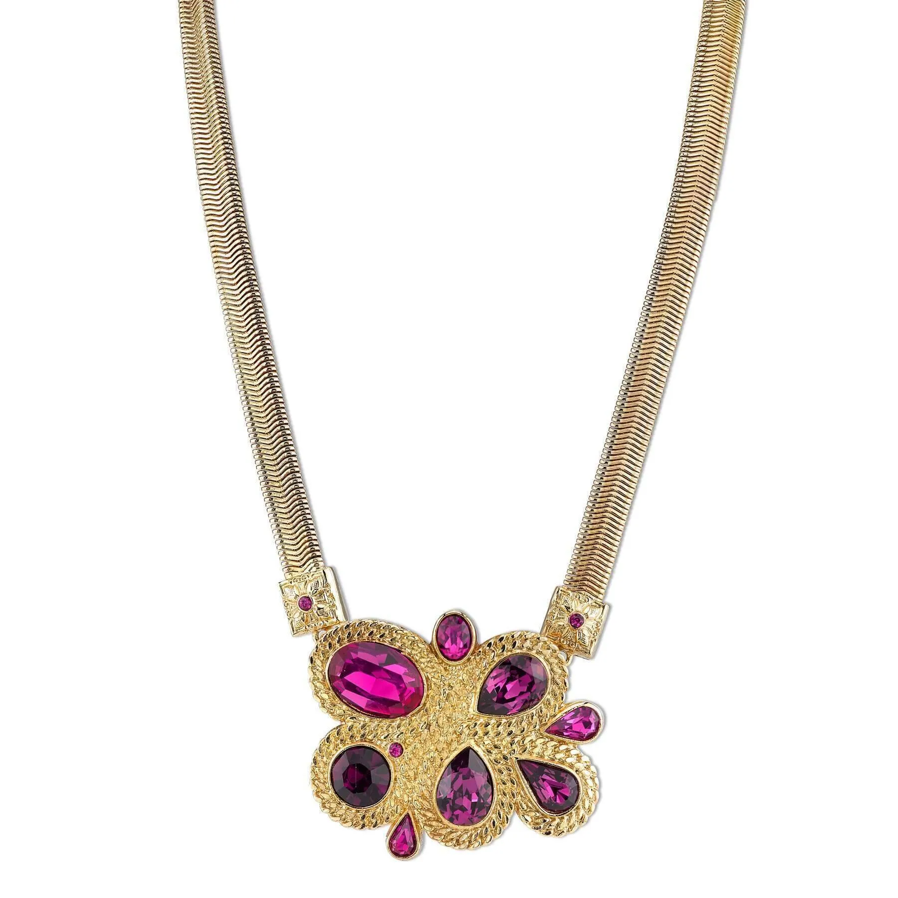 2028 Jewelry Amethyst Purple Color And Fuchsia Cluster Necklace 16"   3" Extender