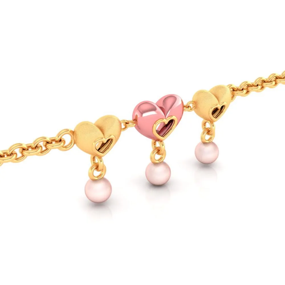 22k Pink Heart Centered Chain Gold Bracelet