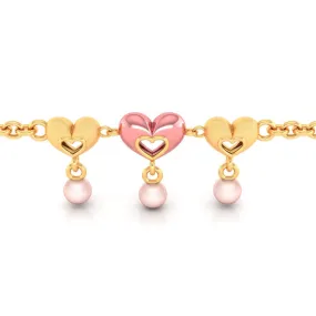 22k Pink Heart Centered Chain Gold Bracelet