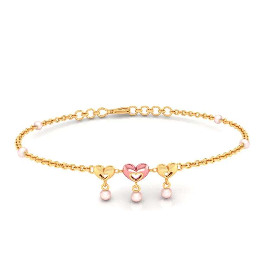 22k Pink Heart Centered Chain Gold Bracelet