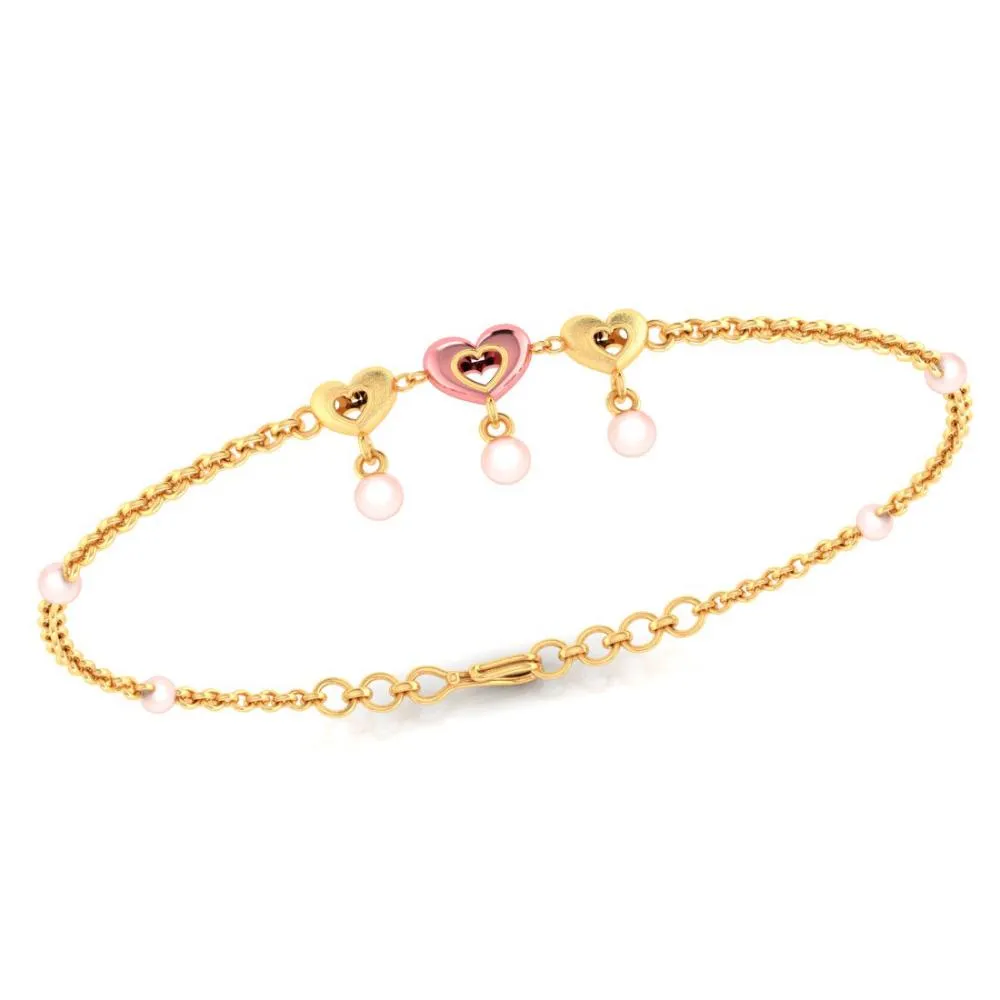 22k Pink Heart Centered Chain Gold Bracelet