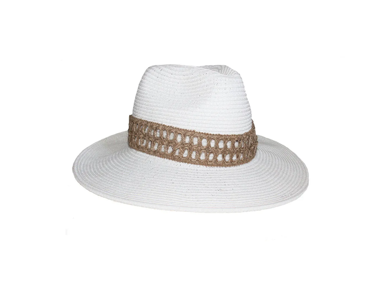 53 White Panama Burlap Style Sun Hat - The Monaco