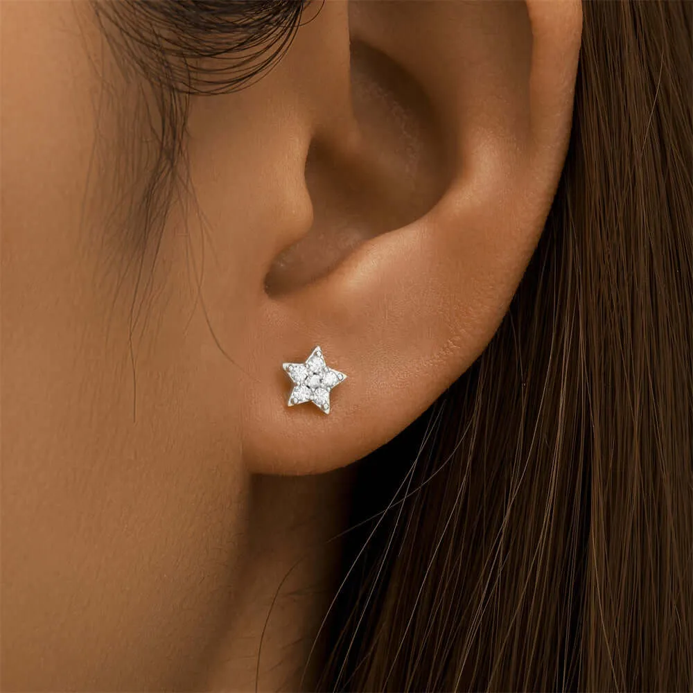 925 Silver Flower Lightning CZ Diamond Front And Back Earrings