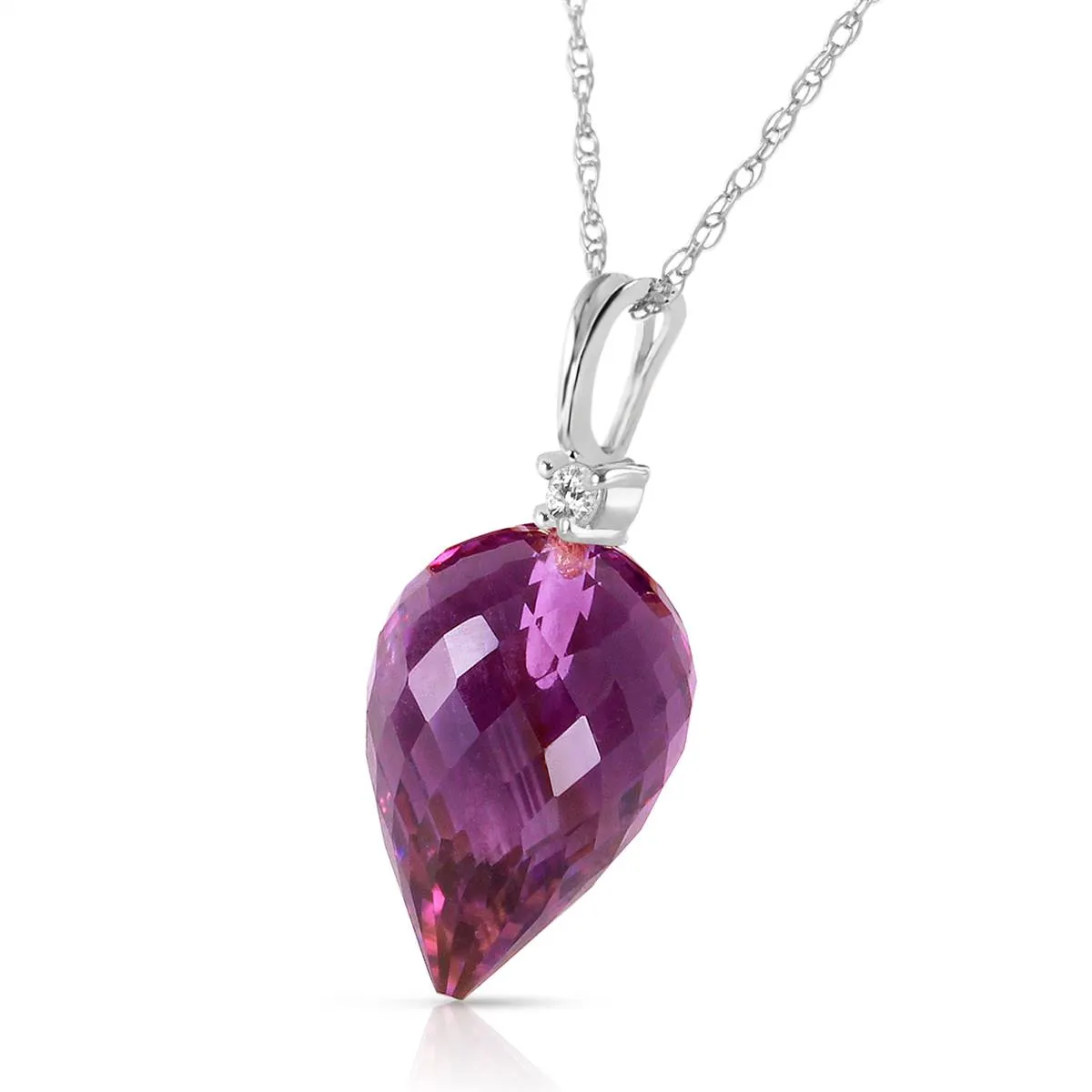 9.55 Carat 14K Solid White Gold Necklace Diamond Briolette Drop Amethyst