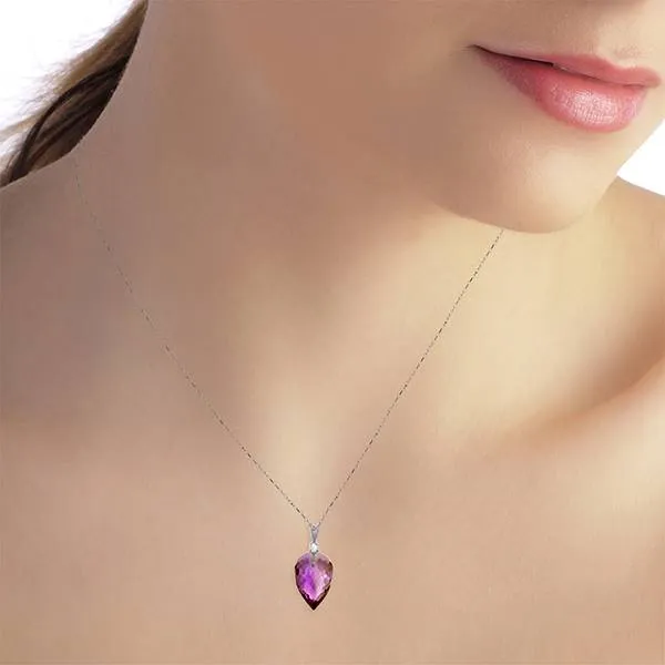 9.55 Carat 14K Solid White Gold Necklace Diamond Briolette Drop Amethyst