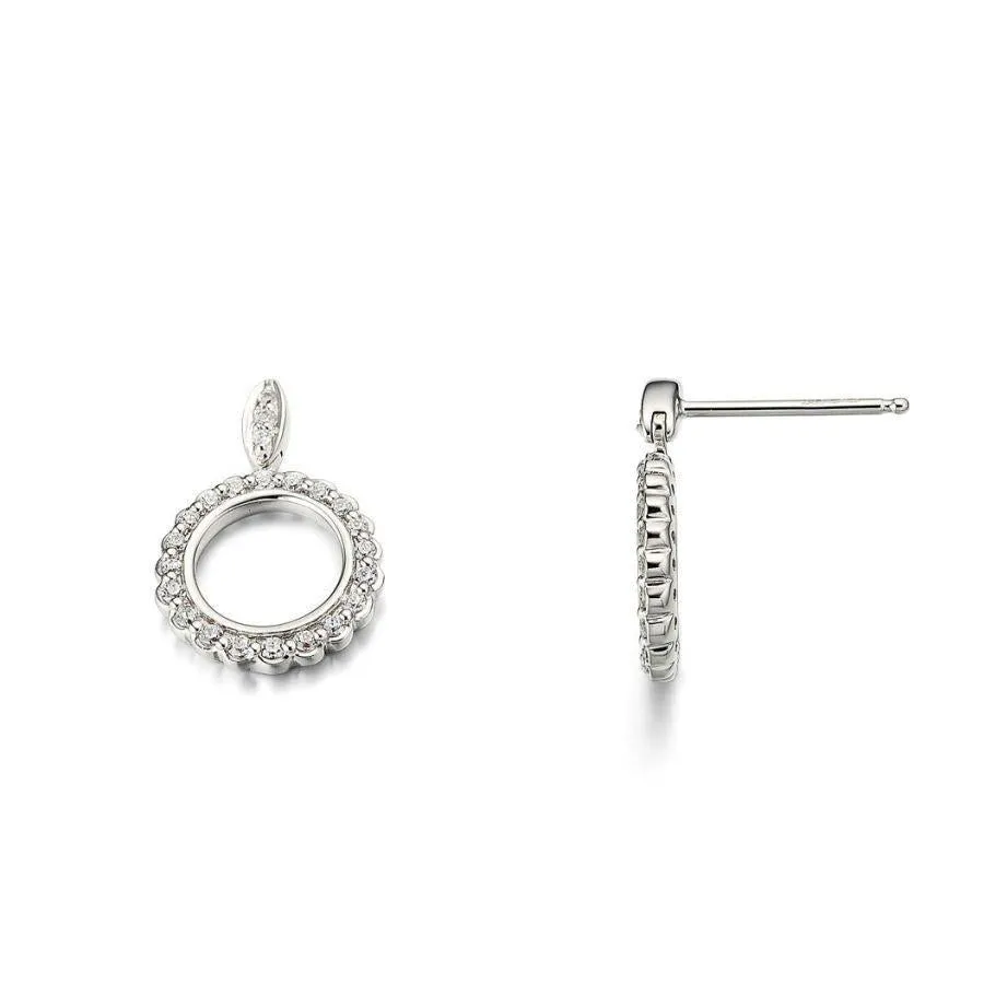 9ct White Gold Diamond Set Open Circle Drop Earrings