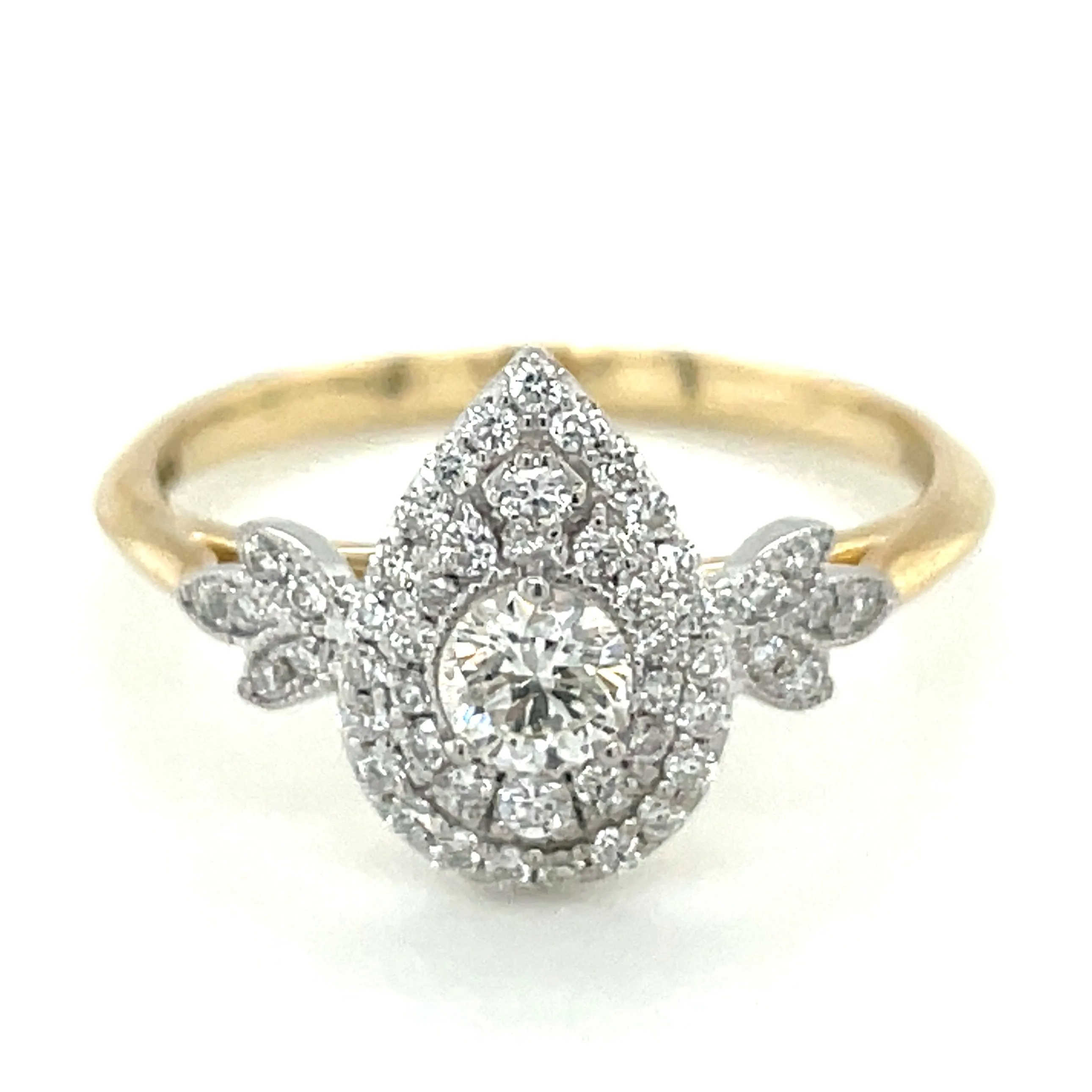 9ct Yellow Gold 0.47ct Double Pear Halo Diamond Engagement Ring